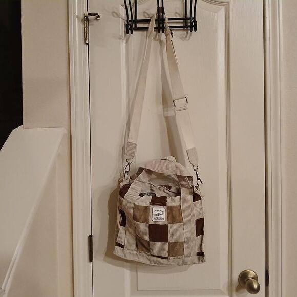 Y2K Style Neutral colors patchwork corduroy crossbody bag grunge boho - Picture 3 of 8